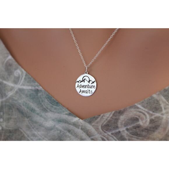 Sterling Silver Message Pendant - Adventure Awaits Necklace - Picture 1 of 3